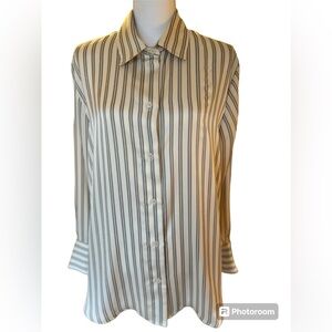 H&M Cream and Black Vertical Stripe Button-Up Blouse
